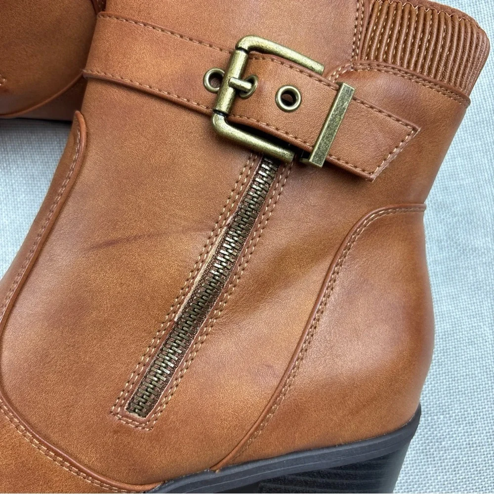 White Mountain Tan Ankle Booties with Buckle Detail